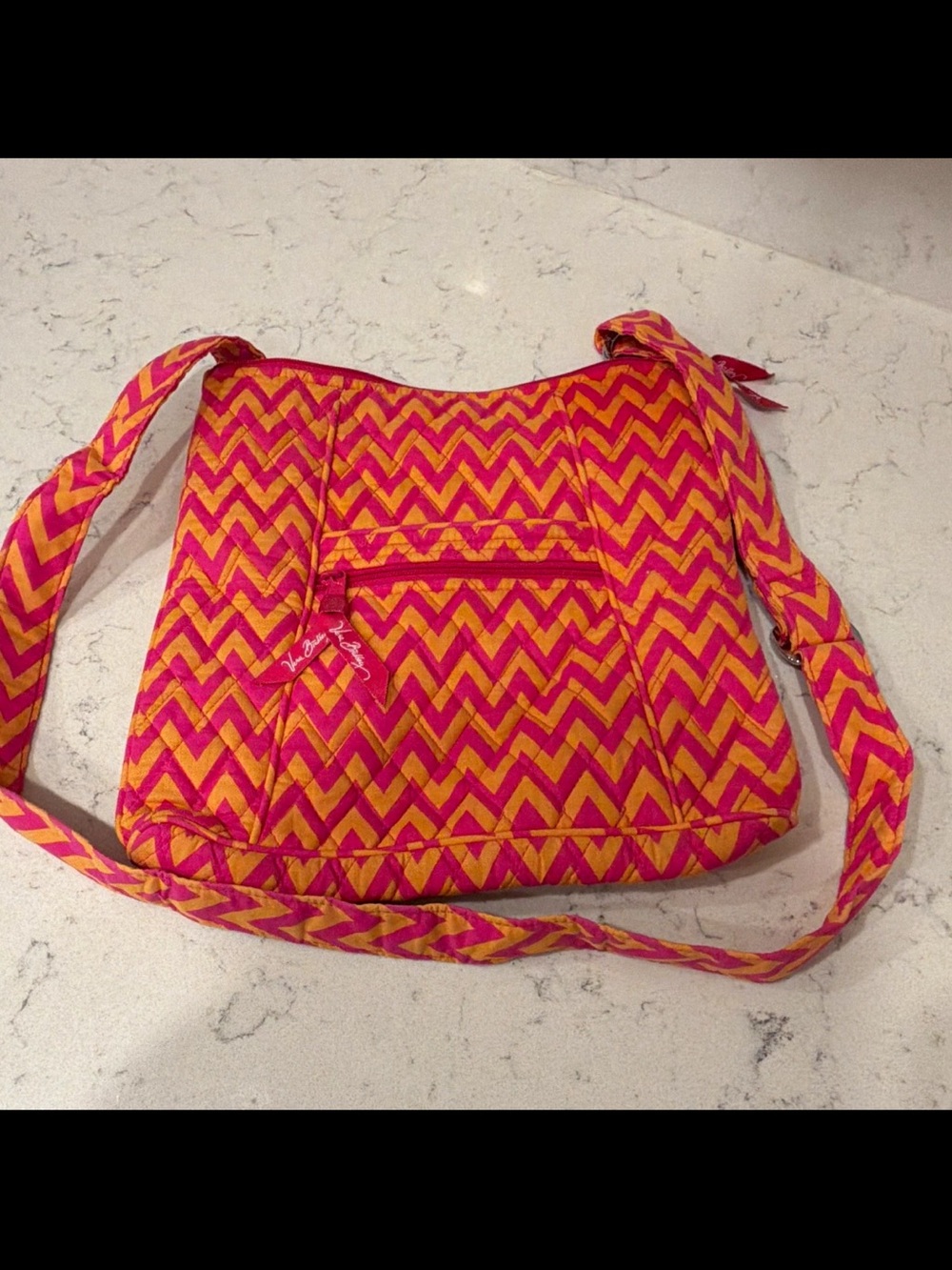 Vera Bradley Pink and Yellow Chevron Quilted Crossbody